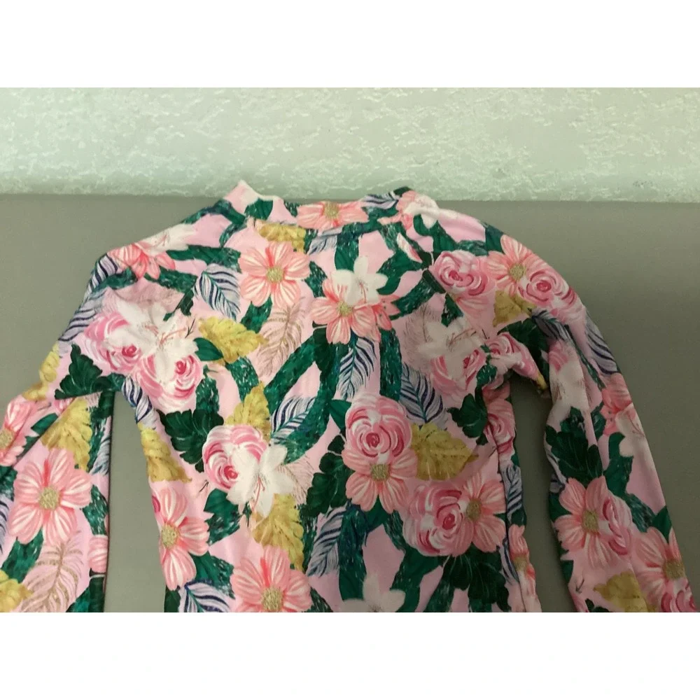 Tame the Sun Swimsuit Kids 7 Pink‎ Floral Long Sleeve Ruffles Tropical